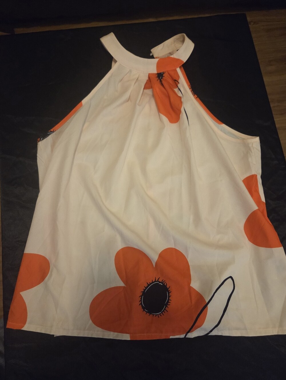 shein White Halter Top with Orange Floral Print